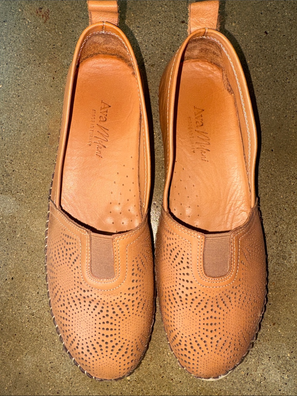 Tan Perforated Slip-On Loafers